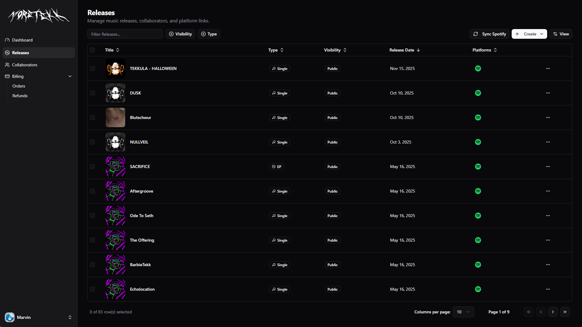 Releases Table & Management Interface