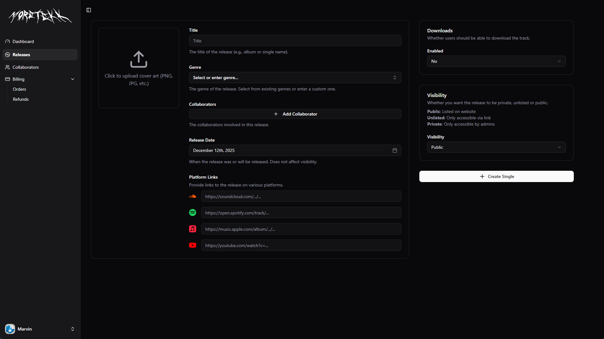 Single Release Creation Form